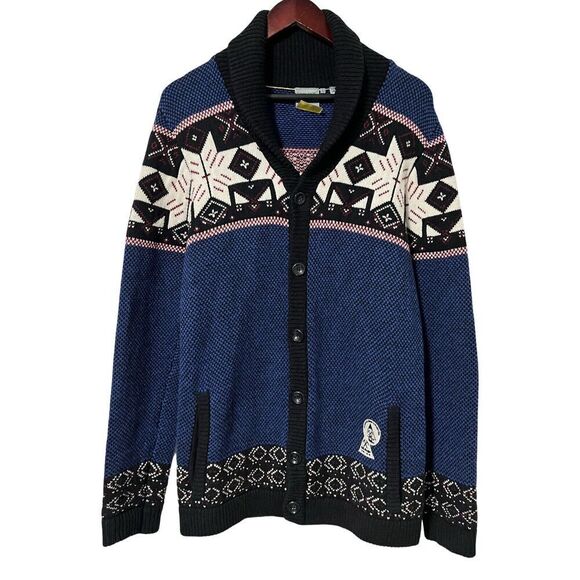 J.C. RAGS Other - J.C. RAGS Men's Shawl Collar Chunky Knit Fair Isle Cardigan Size L Blue Heritage